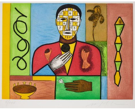 Mimmo Paladino1948 Paduli - lebt und arbeitet in Mailand - "Matematico 2" - Farbige Aquatintaradierung/Bütten. V/XXV. 30 x 40