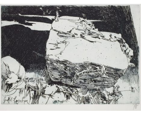Horst Janssen1929 Hamburg - 1995 Hamburg - "Der Angler" - Radierung/Papier. 21 x 29,3 cm, 24,8 x 32,7 cm (Passepartoutausschn