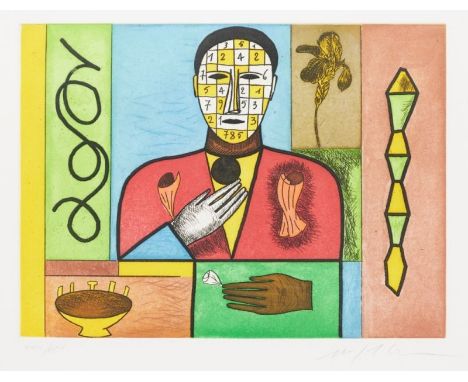 Mimmo Paladino1948 Paduli - lebt und arbeitet in Mailand - "Matematico 2" - Farbradierung/Papier. XXII/XXV. 30 x 40,8 cm, 40 