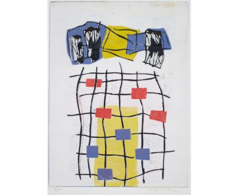 Hein Bohlen1946 Oldenburg - "Kon-2" - Farbholzschnitt/Bütten. 2/5. 40,1 x 30,2 cm, 44,6 x 33 cm (Passepartoutausschnitt). Sig