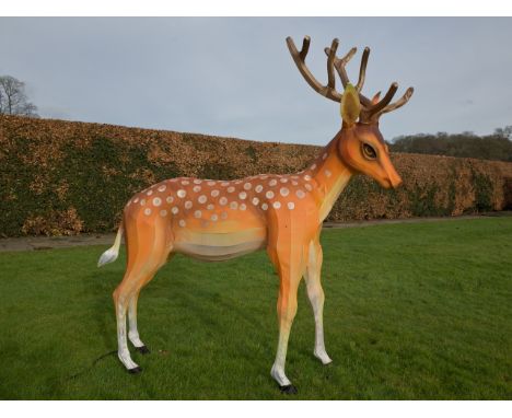 A hand crafted Chinese silk lantern in the form of a deer.
The lantern stands 155 cm tall with a length of 150 cm
Constructed