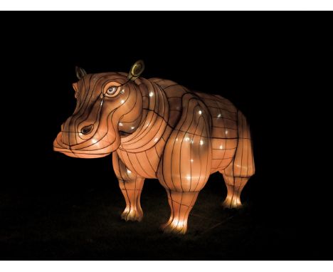 A hand crafted Chinese silk lantern in the form of a Hippopotamus.
The lantern stands 140 cm tall with a length of 250 cm.
Co