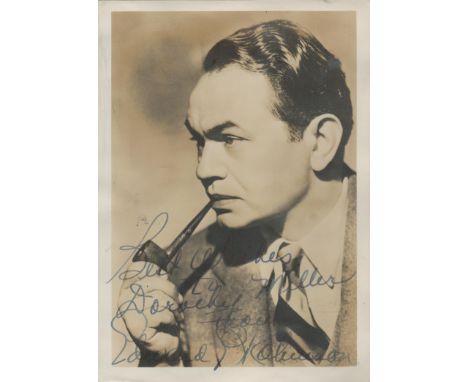 Edward G Robinson signed 7x5 inch sepia vintage photo dedicated. Good condition. All autographs are genuine hand signed and c