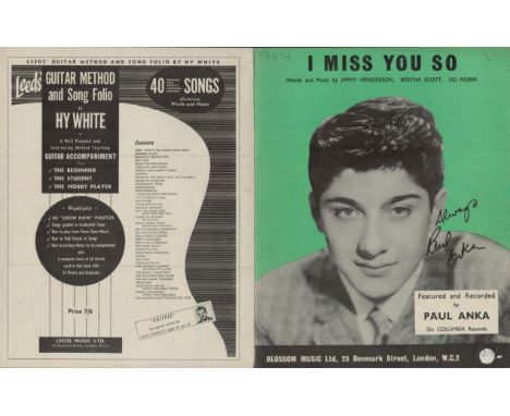 Paul Anka Canadian And American Singer Signed Vintage Sheet Music 'I Miss You So'. Good condition. All autographs are genuine