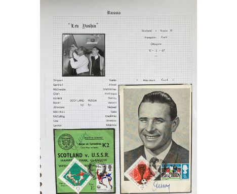 Lev Yashin Russian football legend signed 6 x 4 vintage 1967 portrait card and signed Match ticket for the Scotland v USSR ma