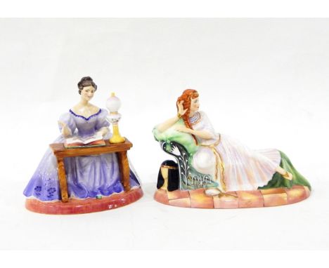 Six Janus studio figures designed by Peggy Davies from the "Illustrious Ladies of the Stage" series including 'Lillie Langtry