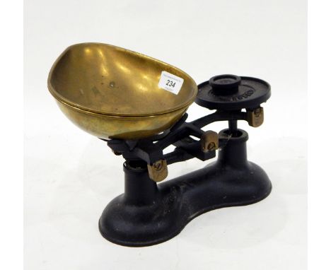 Pair of Victor balance scales with set of circular ounce weights and a set of square grams weights, a Winkel-Zeiss monocular 