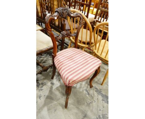 Victorian rosewood dining chair with shaped top rail, tapestry stuffover seat, on cabriole supports 