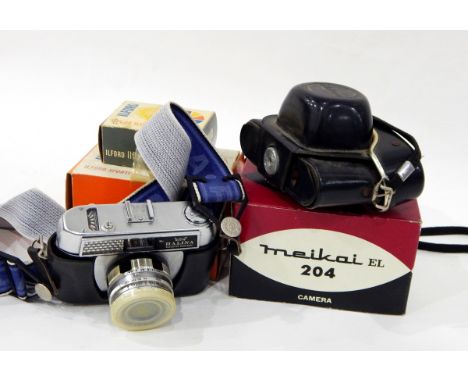 Pentax K1000 SLR camera, a Halina camera, a boxed Brownie camera, a Coronet Popular 12 camera and various other items includi