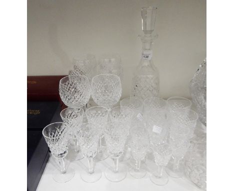 Suite of Waterford table glasses comprising six wine glasses, six sherry glasses, six liqueur glasses, six tumblers and a dec