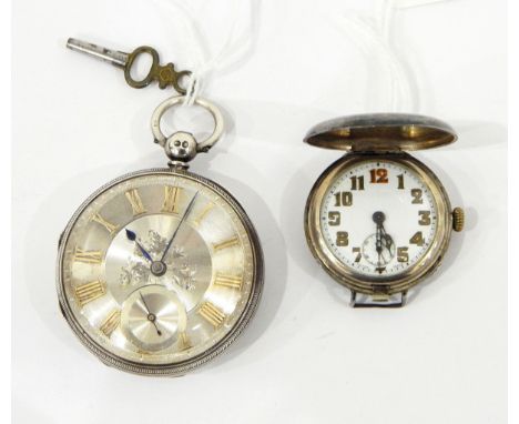 Silver open faced pocket watch, the engraved dial with Roman numerals and subsidiary seconds dial and a silver full hunter of