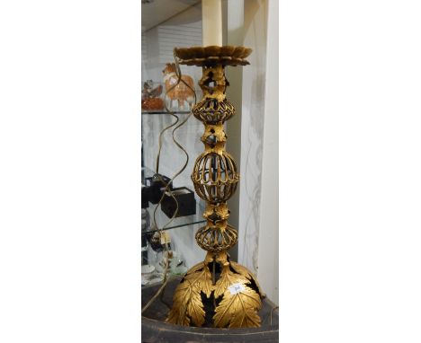 Gilt metal table lamp with wirework stem and base formed as leaves 