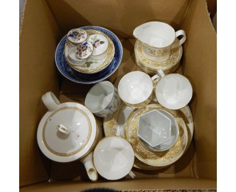 Royal Worcester part tea service, Hyde Park, white ground with gilt decorations, a Royal Copenhagen sugar bowl and other piec