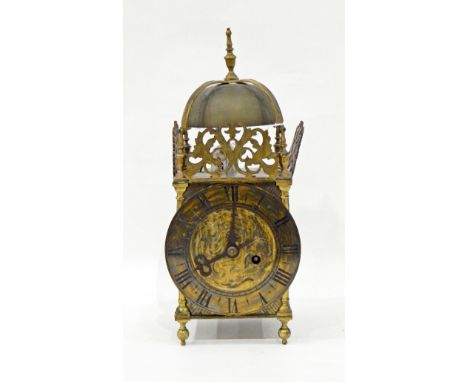 Reproduction brass lantern clock with bell top and 30-hour movement, 39cm high 