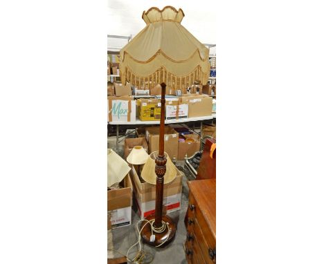 Oak standard lamp with fruiting vine, carved knop