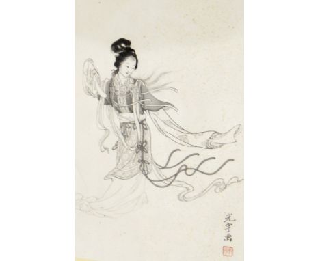 A Morgan Watercolour drawing Farmland scene Oil on boardHalf length portrait of a cricketer, inscribed "Northampton" Japanese