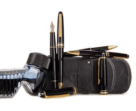 SET OF THREE MONT BLANC MEISTERSTUCK PENS,comprising one fountain and two ballpoint pens, along with a Mont Blanc Meisterstuc