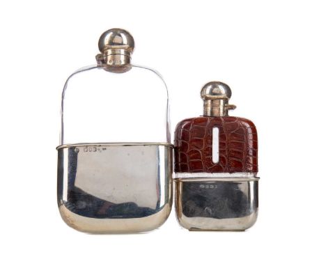 TWO SILVER MOUNTED HIP FLASKS,the larger by William Hutton &amp; Sons, the top London 1904, the cup by the same maker but ass