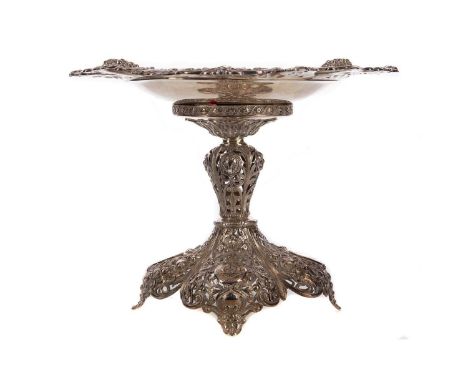 FINE VICTORIAN SILVER COMPORT,maker Frederick Perry &amp; William F. Curry, London 1883, the shallow circular bowl pierced an
