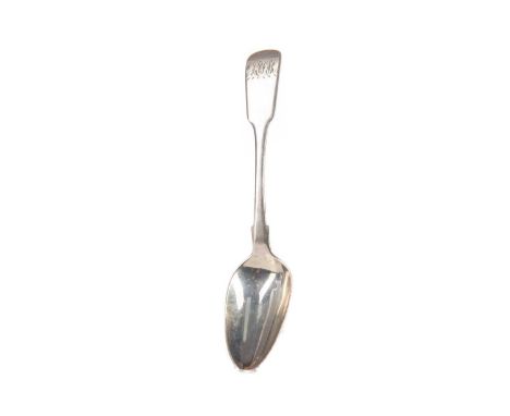 SCOTTISH PROVINCIAL SILVER TEASPOON,maker John &amp; Patrick Riach, active Forres 1817-1859, Fiddle pattern, engraved 'RMM' t