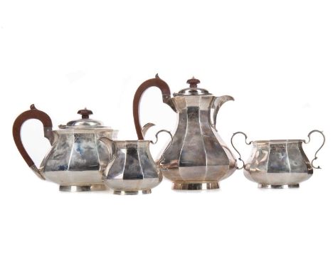 GEORGE V SILVER FOUR PIECE TEA SERVICE,maker Martin, Hall &amp; Co., Sheffield 1928, comprising teapot, hot water pot, sugar 