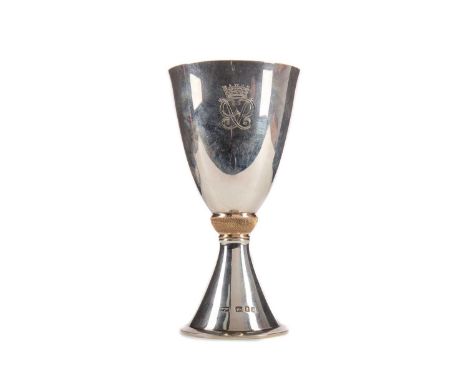 ELIZABETH II SILVER WEDDING ANNIVERSARY COMMEMORATIVE GOBLET,maker Mappin &amp; Webb, London 1972, bearing bright cut royal c