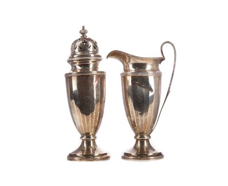 GEORGE V SILVER SUGAR CASTER,maker Mappin &amp; Webb Ltd, Birmingham 1925, 16.5cm high, along with a silver cream jug, gross 