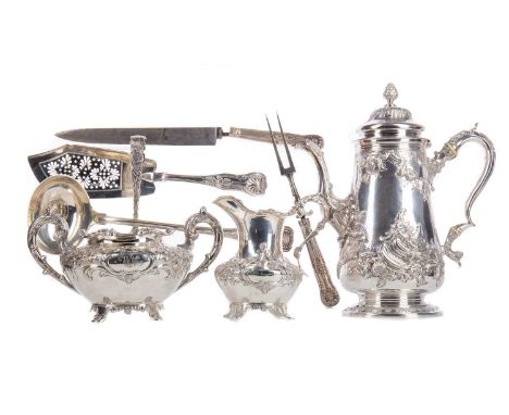 FINE MATCHED WILLIAM IV SILVER FOUR PIECE TEA SERVICE,the hot water pot maker Charles Fox II, London 1835, the remainder Elde