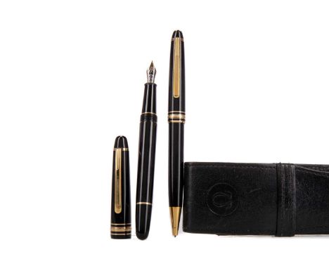 MONT BLANC MEISTERSTÜCK BALLPOINT AND FOUNTAIN PEN SET,both with gilt mounts, the fountain pen with 14k nib and 14cm long, in