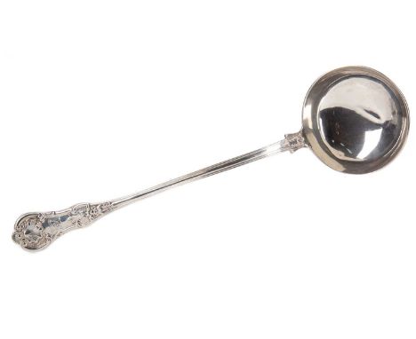 VICTORIAN SILVER SOUP LADLE,maker John Murray, Glasgow 1841, Queen's pattern, armorial engraved terminal, 36.5cm long, approx
