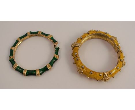A Kenneth Jay Lane enamel hinged bangle, stamped 'KJL', together with another