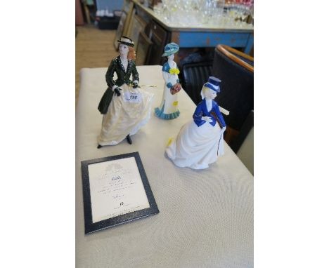 2 LIMITED EDITION ROYAL WORCESTER LADIES, ROYAL ENCLOSURE AND EQUESTRIENNE, TOGETHER WITH ALBANY MODEL, RUTH, MODELLED BY RUT