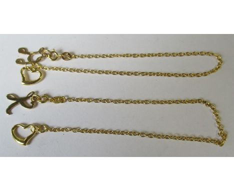 A 9 carat gold chain bracelet, with 9 carat gold heart and 9 carat gold 'K', 2g gross, together with&nbsp;&nbsp;9 carat gold 