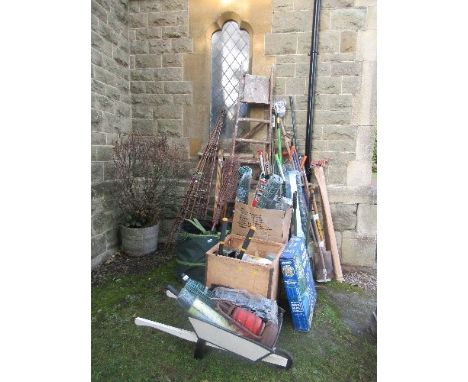 A collection of garden tools, etc.