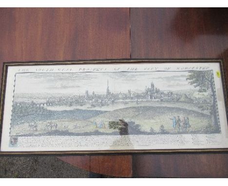 S and N Buck 1732, a coloured print, The South West Prospect of the City of Worcester, 13ins x 33ins