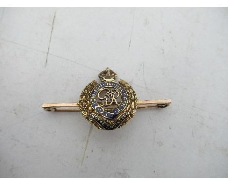 A 9 carat gold and enamel Royal Engineers bar brooch, weight 4.2g