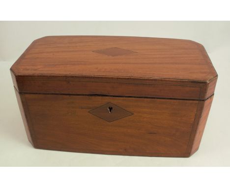 A 19th century satinwood tea caddy, of rectangular form with canted corner, the interior with three covered compartments, wid
