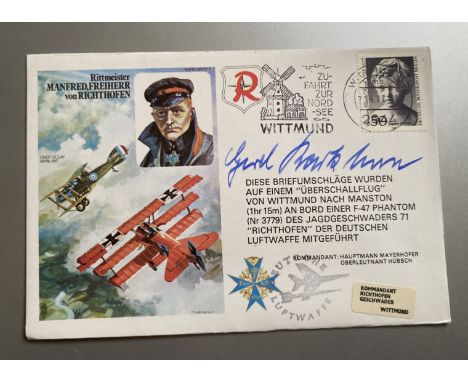 WW2 Luftwaffe ace General G. Barkhorn KC signed HASP1d Manfred Von Richthofen ( Red Baron ) cover. 21 4 77 Manfred Ferr Von R