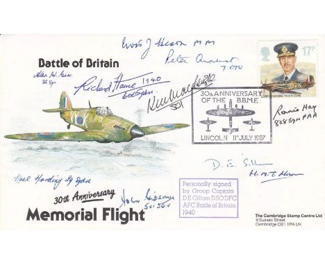 Spitfire Cover Signed by D E Gillam and Battle of Britain Plus 9 Battle of Britain Pilots, Crew. 11st July 1987 Lincoln Battl