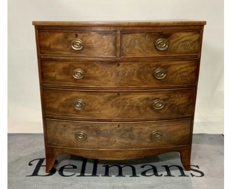 A George III mahogany bow front chest with two short and three long drawersOn splayed bracket feet, 104cm wide; 104cm high