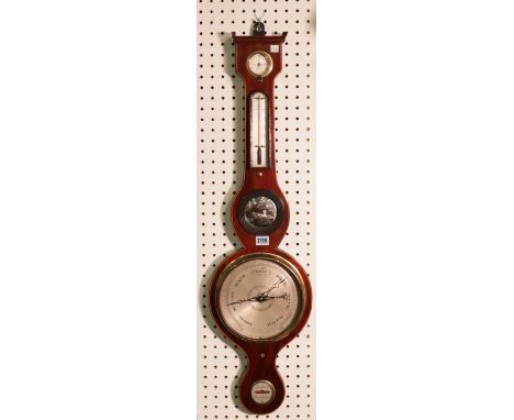 A 19th century mahogany wheel barometer90cm highSold as in not working condition, top section of barometer missing, glass mis