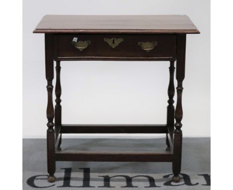 An 18th century style oak single drawer side table68cm wide; 68cm highLight surface scratches to the top, two visible splits 