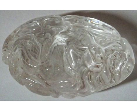 A Chinese rock crystal pendant (5)Carved with a dragon and lotus flower, 6cm high; also a gold mounted amber cigarette holder