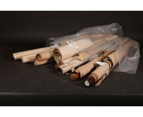A large quantity of mostly Chinese and Japanese scroll paintings (qty)Poor condition, all deteriorating, loose pieces, not co