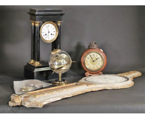 A 19th century ebonised mantel clock (4)A victorian walnut mantel clock, a modern tabletop barometer and a 19th century conti
