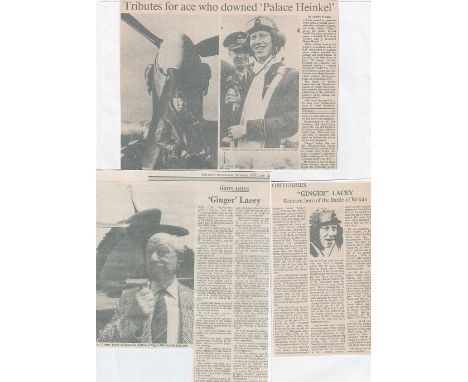 James Lacey UNSIGNED Full Obituaries and Tribute to the great Sergeant Pilot ace James Harry Ginger Lacey DFM* later Squadron