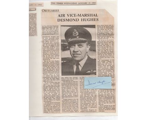 Air Vice Marshal Francis Desmond Hughes Signature and obituary of high scoring nightfighter ace with 18 victories Air Vice Ma