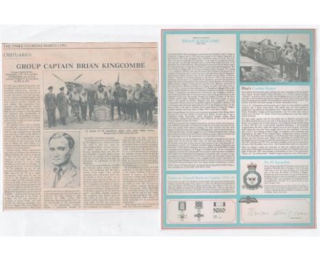 Group Captain Brian Kingcombe Signed fighter ace profile and Obituary of the great fighter pilot Group Captain Brian Kingcomb