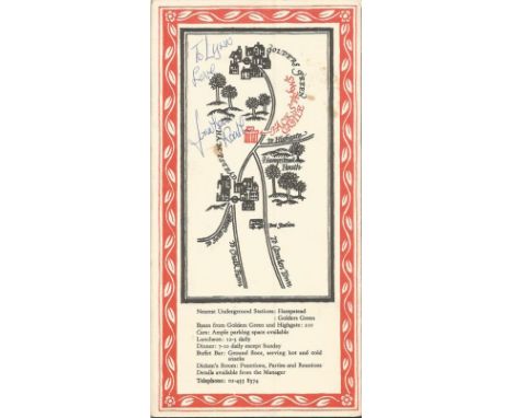 Jonathan Routh signed restaurant pamphlet. Dedicated. 1927-2008 co-starred in the British version of the television show Cand