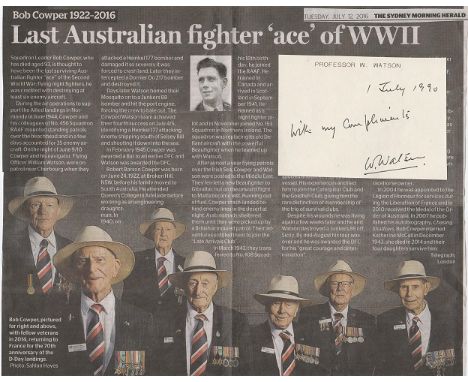 Signature of Flight Lieutenant William Bill Watson DFC RAAF, Radar Operator to Nightfighter ace Squadron Leader Robert Barson